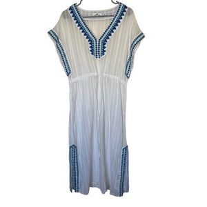 VINEYARD VINES WHITE WITH BLUE EMBROIDERY SWIMSUIT COVERUP SIZE LARGE.